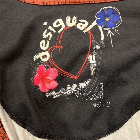 VGUC Desigual red faux wrap dress with black floral embroidery. - Picture 9 of 10